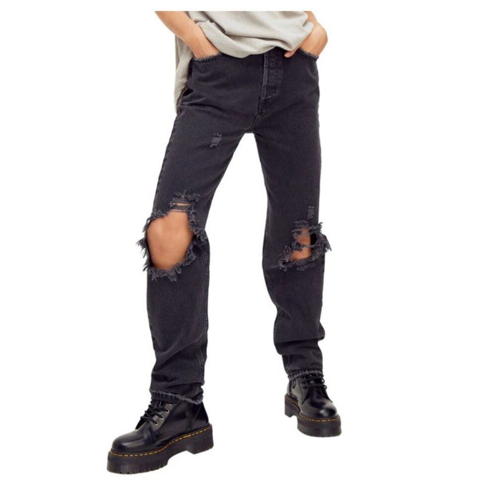 Free People We The Free The Lasso High Waist Straight Leg Jeans In Washed Black